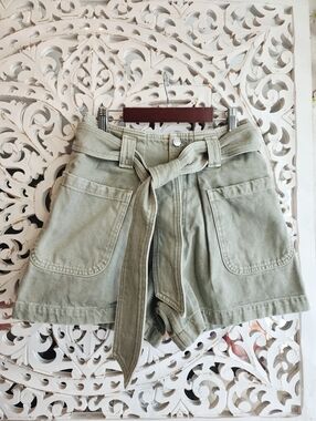EDWIN PEYTON GREEN MILITARY HIGHWAIST BELTED SHORTS EUCALIPTUS WASH SIZE 26
